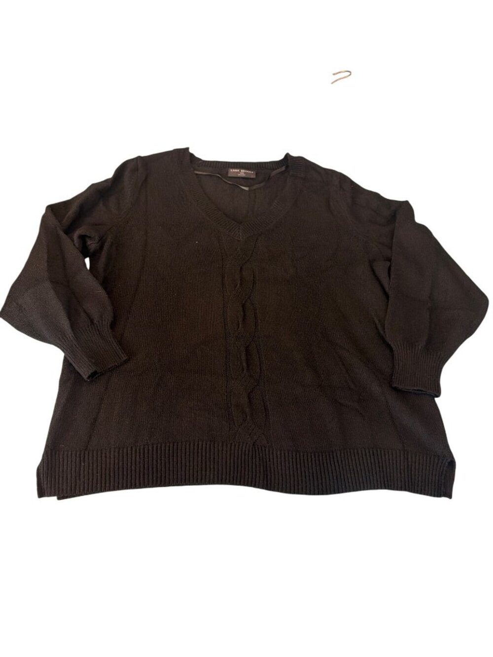 Lane Bryant Black Pullover Tunic Sweater V Neck Cable Link Side Slits Sz 18/20